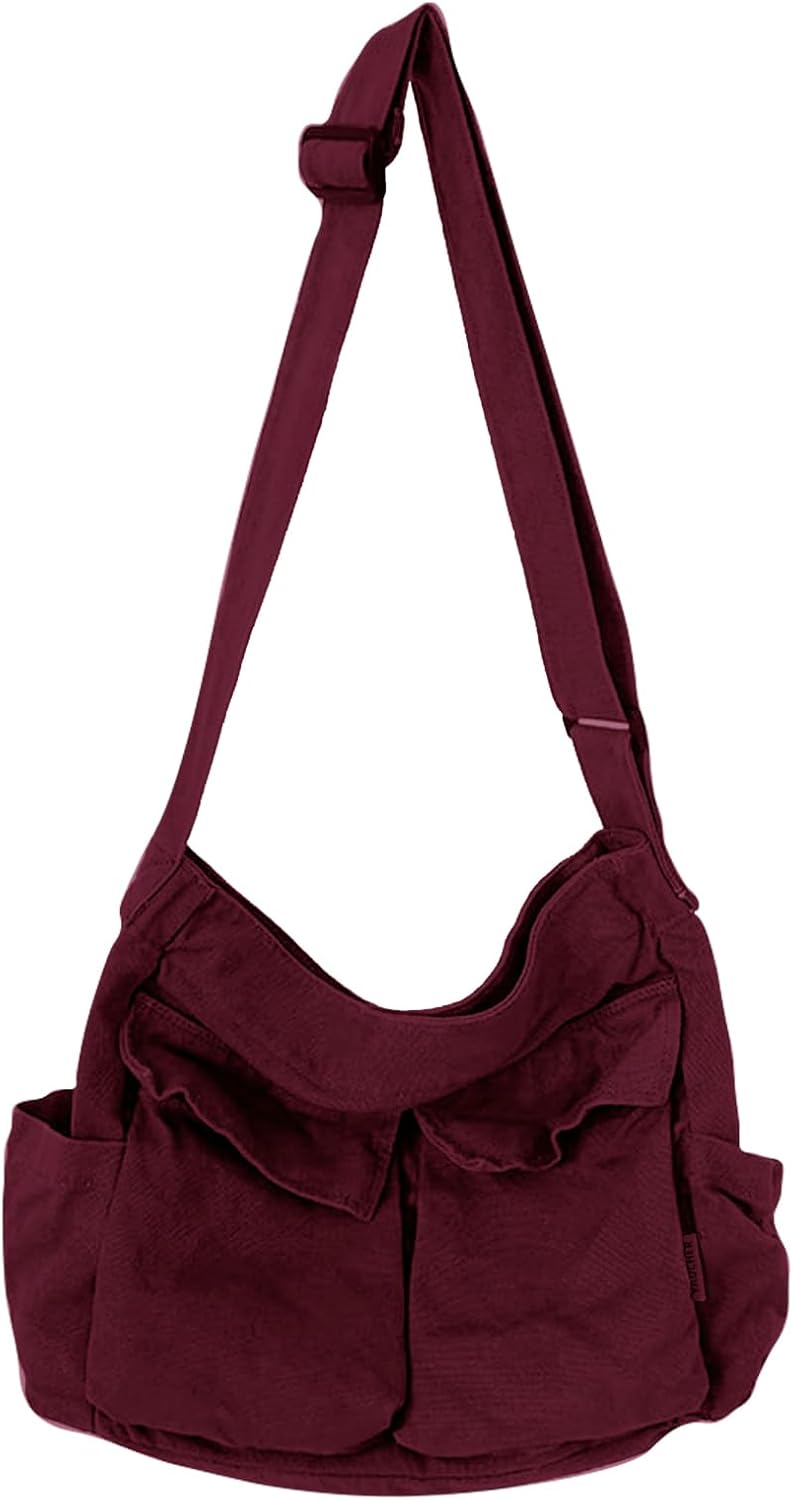 yaucher Store Canvas Messenger Bag Large Hobo Crossbody Bag with Multiple Pockets Casual Shoulder Tote Bag for Women and Men - Image 1